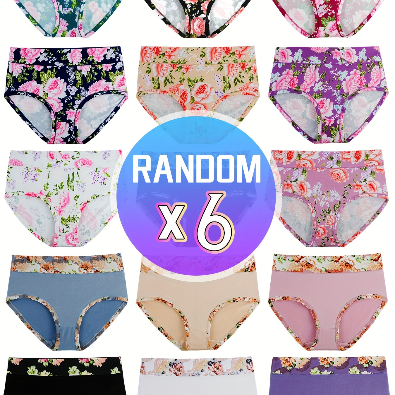 

6pcs Floral Print Briefs, Comfy & Breathable Stretchy Intimate Panties, Women's Lingerie & Underwear