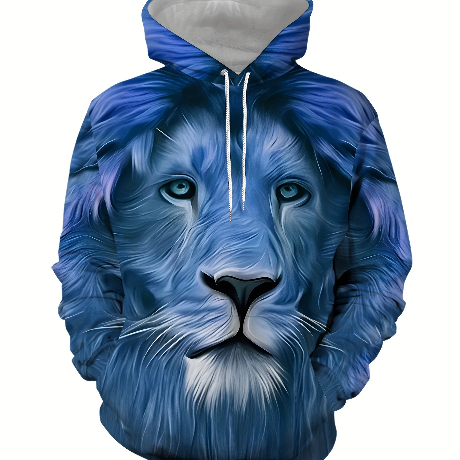 

Men's Trendy 3d Lion Print Hoodie - Casual Pullover With Kangaroo Pocket, Polyester , Machine Washable - Fall/winter