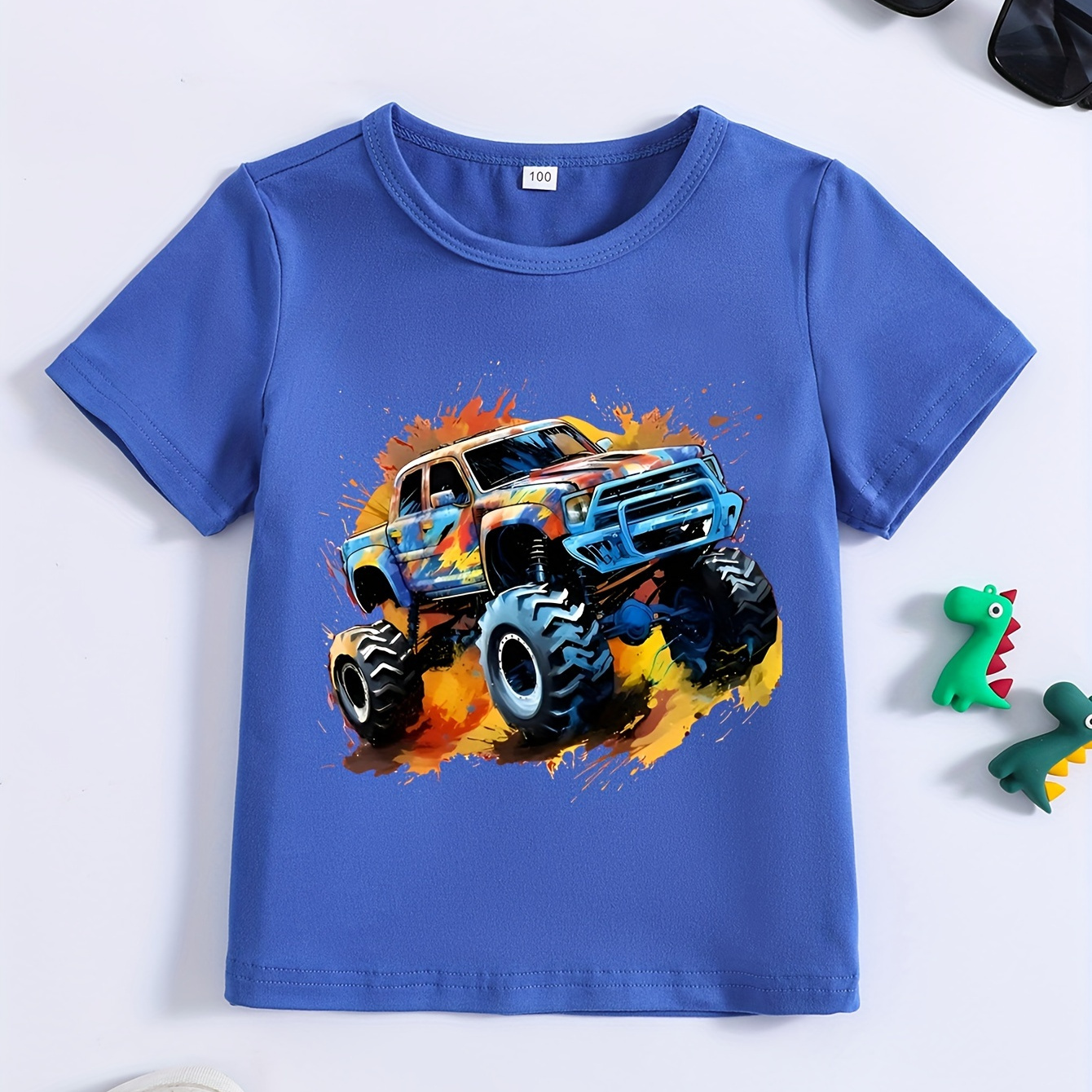 

Truck Innovative Graphic Print Casual Short Sleeve T-shirt For Boys, Cool Comfy Versatile Trendy Tee Boys Summer Outfits Clothes