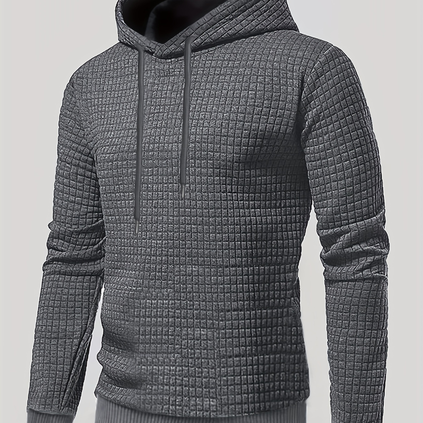 

Men's Plain Hoodie, Comfy Stretch Drawstring Trendy Hooded Pullover