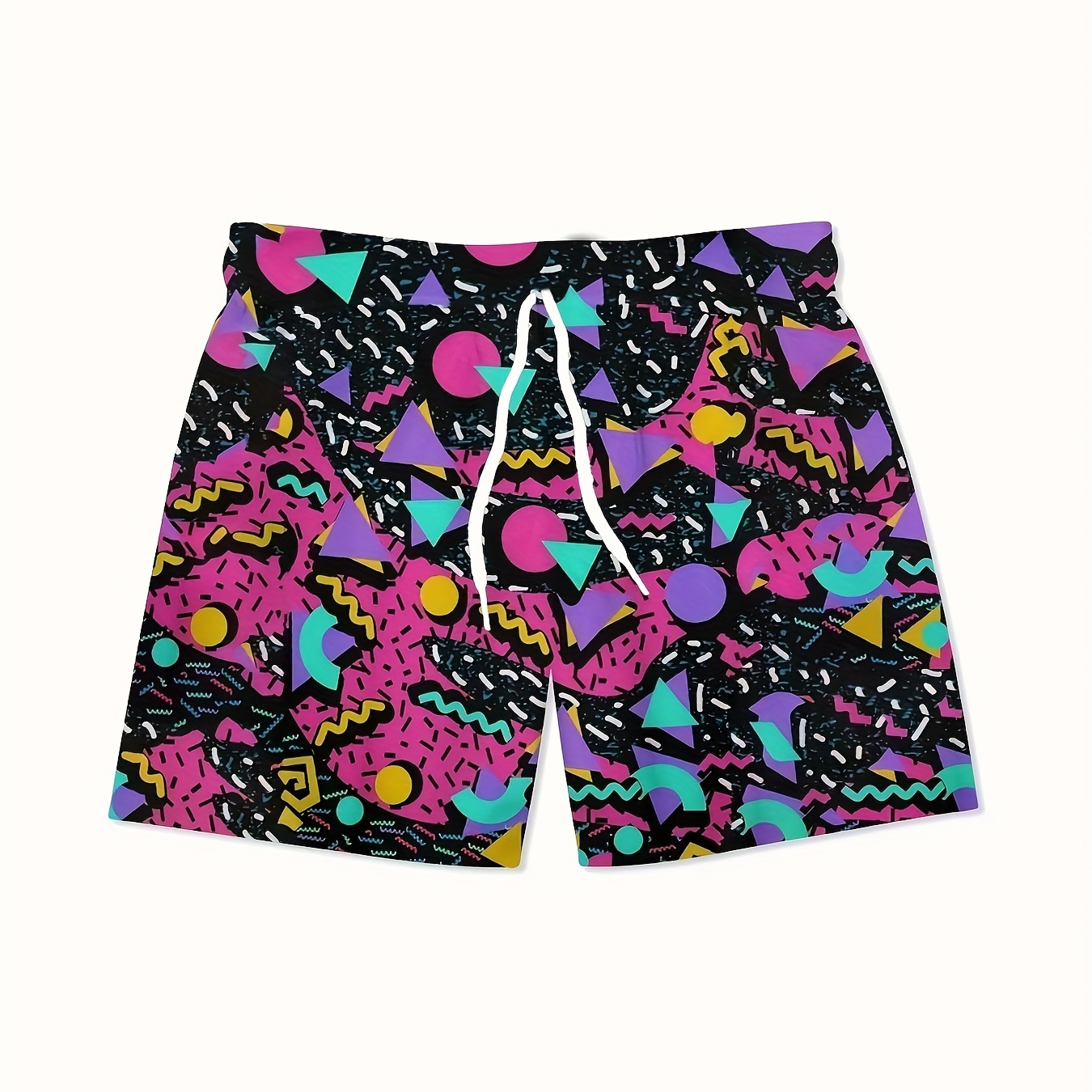 

Men's Casual Geometric Print Active Shorts, Drawstring Beach Shorts For Summer Beach Resort