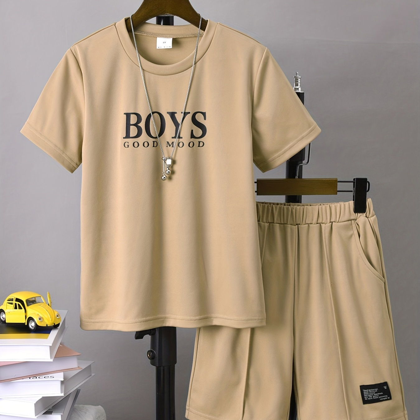 boys Good Mood Boys Casual Outfit Round Neck T shirt - Temu