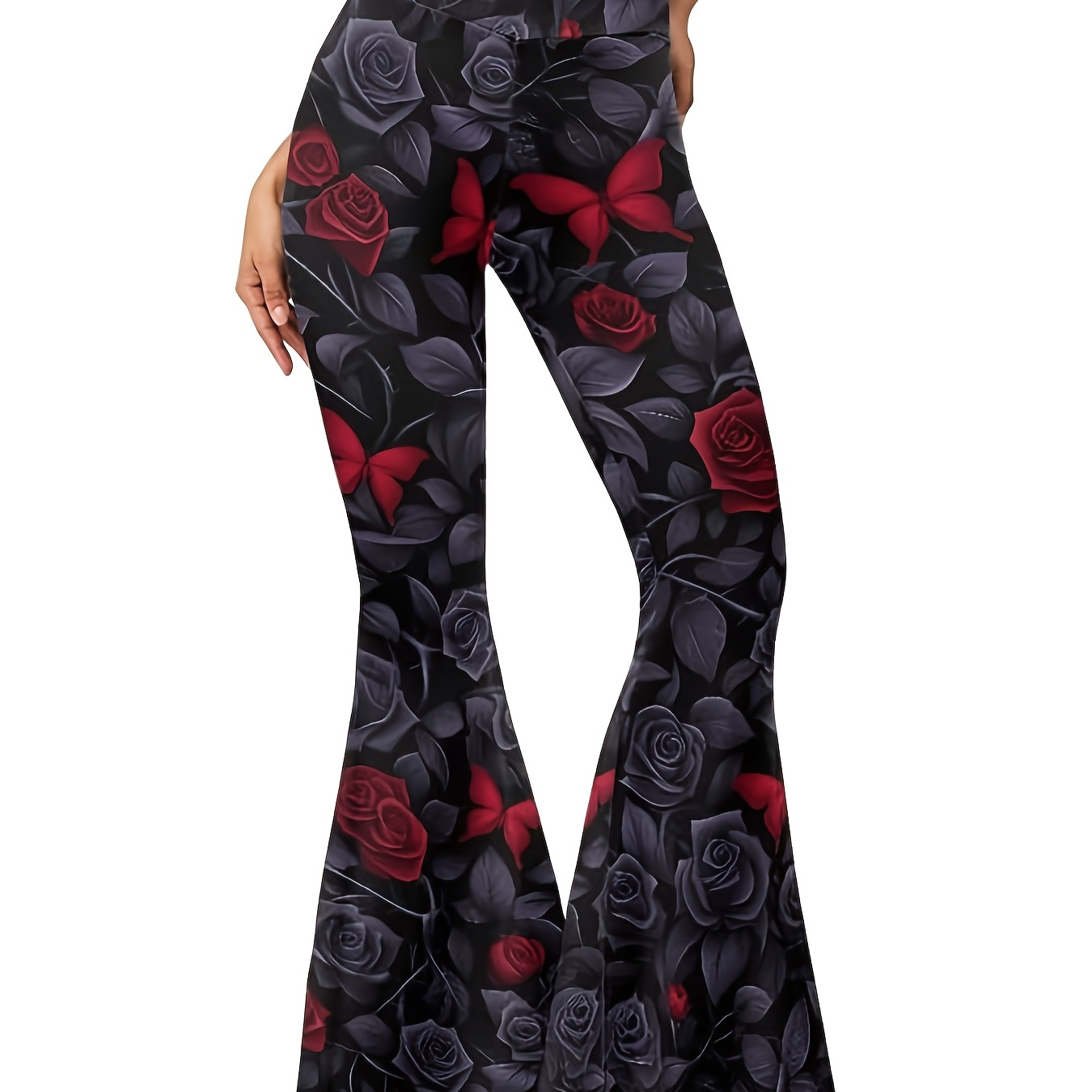 

Print Flare Pants For Women - V-waist, Stretchy Polyester, Machine Washable - Spring/fall