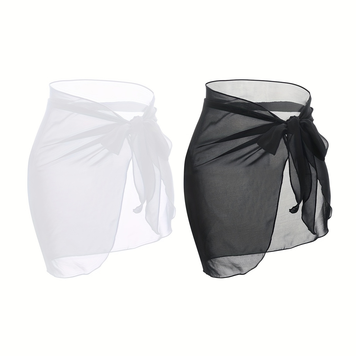 Solid Color Black White Cover Semi Sheer Mesh Wrap Skirts - Temu Canada