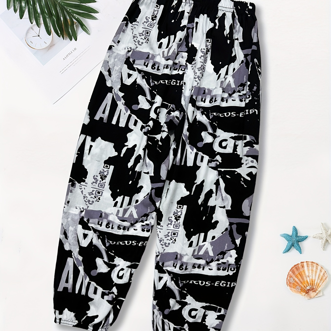 

Boy's Creative Letter Graffiti Pattern Harem Pants Comfy Breathable Casual Loose Pants