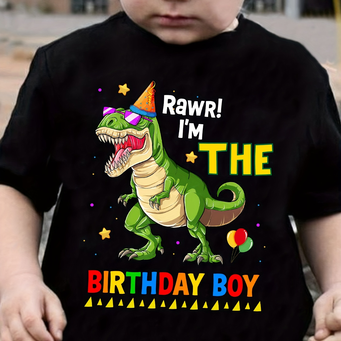 

Boys I'm The Birthday Boy Print Versatile Shirt, Casual Comfortable Short Sleeve Top With Dinosaur Pattern, Suitable For Birthday Party