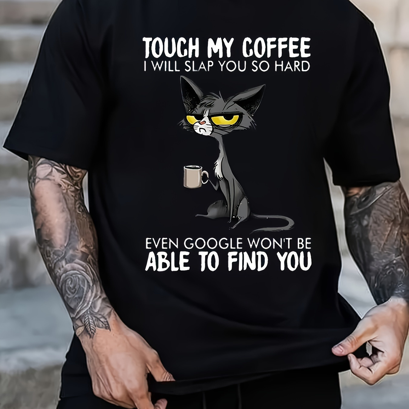 

Touch My Coffee I Will Slap You So Hard Crew Neck Graphic Print Cotton T-shirt Soft, Breathable, Comfortable For All Seasons - Regular Fit, Slight Stretch, Knit Fabric