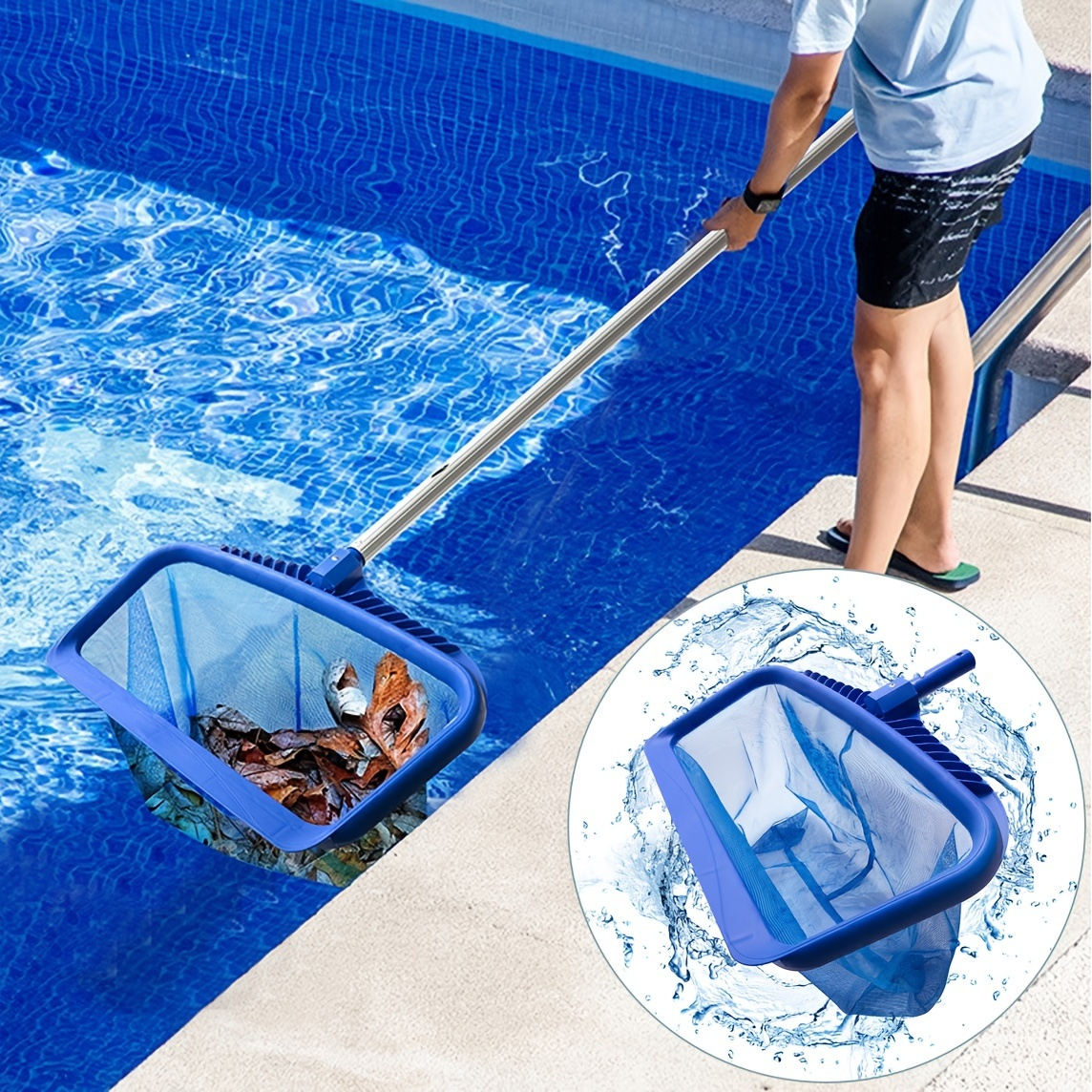 Rastrillo de limpieza de piscina Bolsa de redes para profundidad Limpia  Hojas