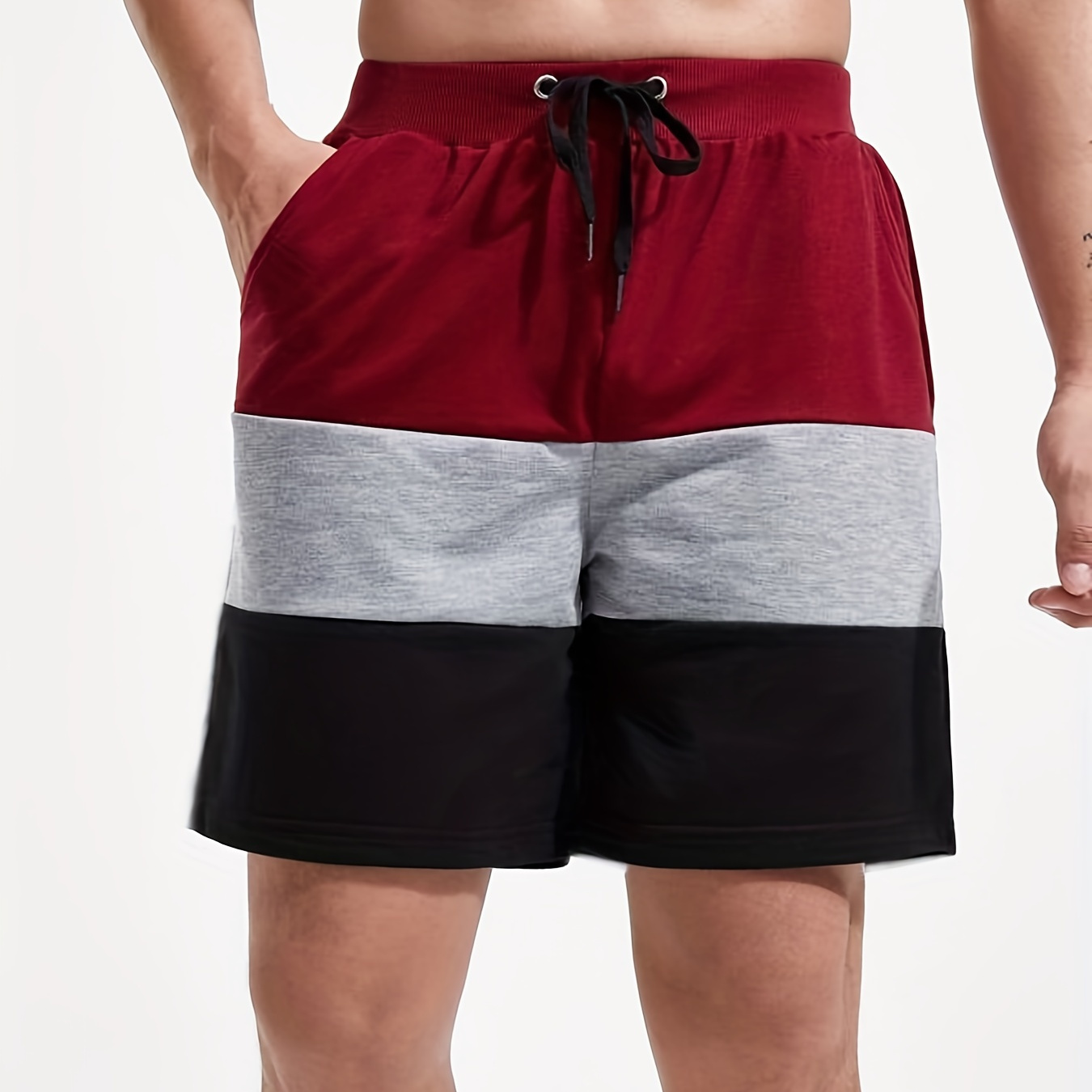 

Men's Casual Elastic Drawstring Block Color Sports Short Pants, Oversized Shorts Plus Size, Suit Fitness And Basketball