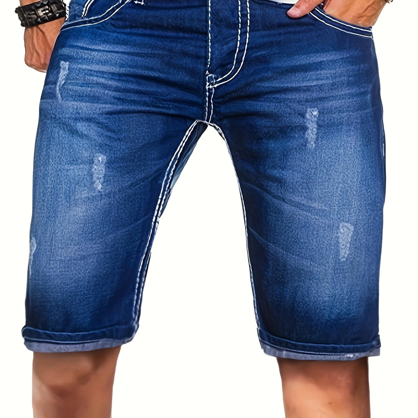 

Summer Solid Denim Shorts For Men, Street Style Jorts