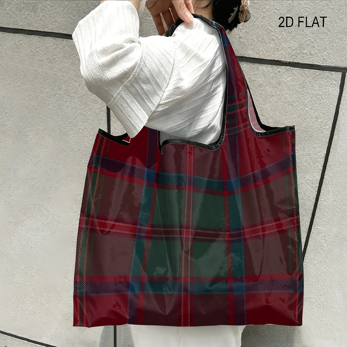 TEMU 1 ud. de Glencoe, bolso de compras de bolsillo plegable y compacto con tema de tartán escocés elegante, bolsa de supermercado reutilizable