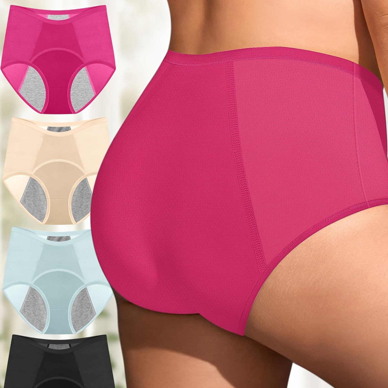 

4 Pcs Women's Plus Size Menstrual Period Panties, Seamless Breathable Fabric, Elegant Comfort Fit, Full Coverage Underwear
