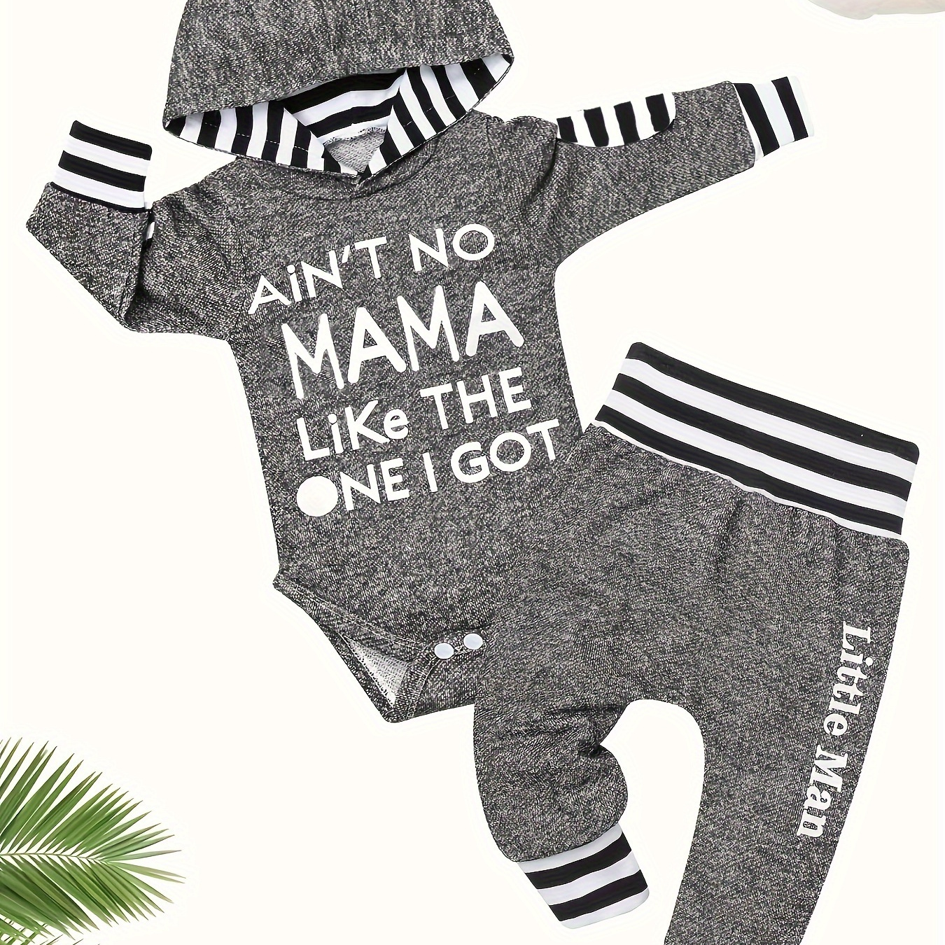 

2pcs, Infant Baby Boys Cute Casual Outfits, Ain't No Mama Like The 1 I Got Letter Print Hooded Long Sleeve Romper + Trousers Suit