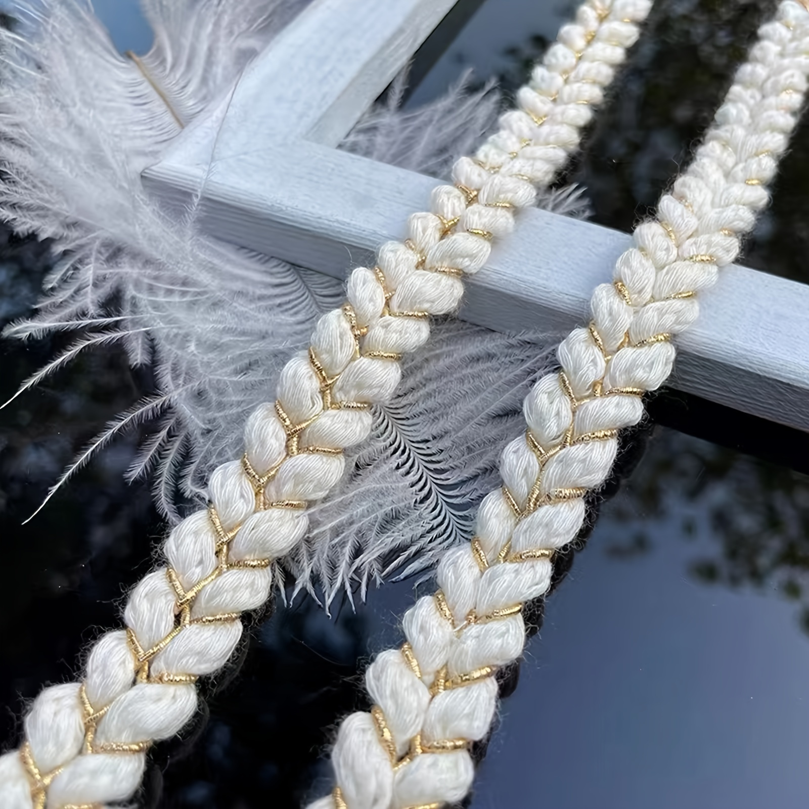 

1pc 3 Yards Size Small Fragrant Flower Edge With Gold Wire Color-blocking Braid Ribbon Diy Clothing Edge Decoration Edging Accessories Eid Al-adha Mubarak