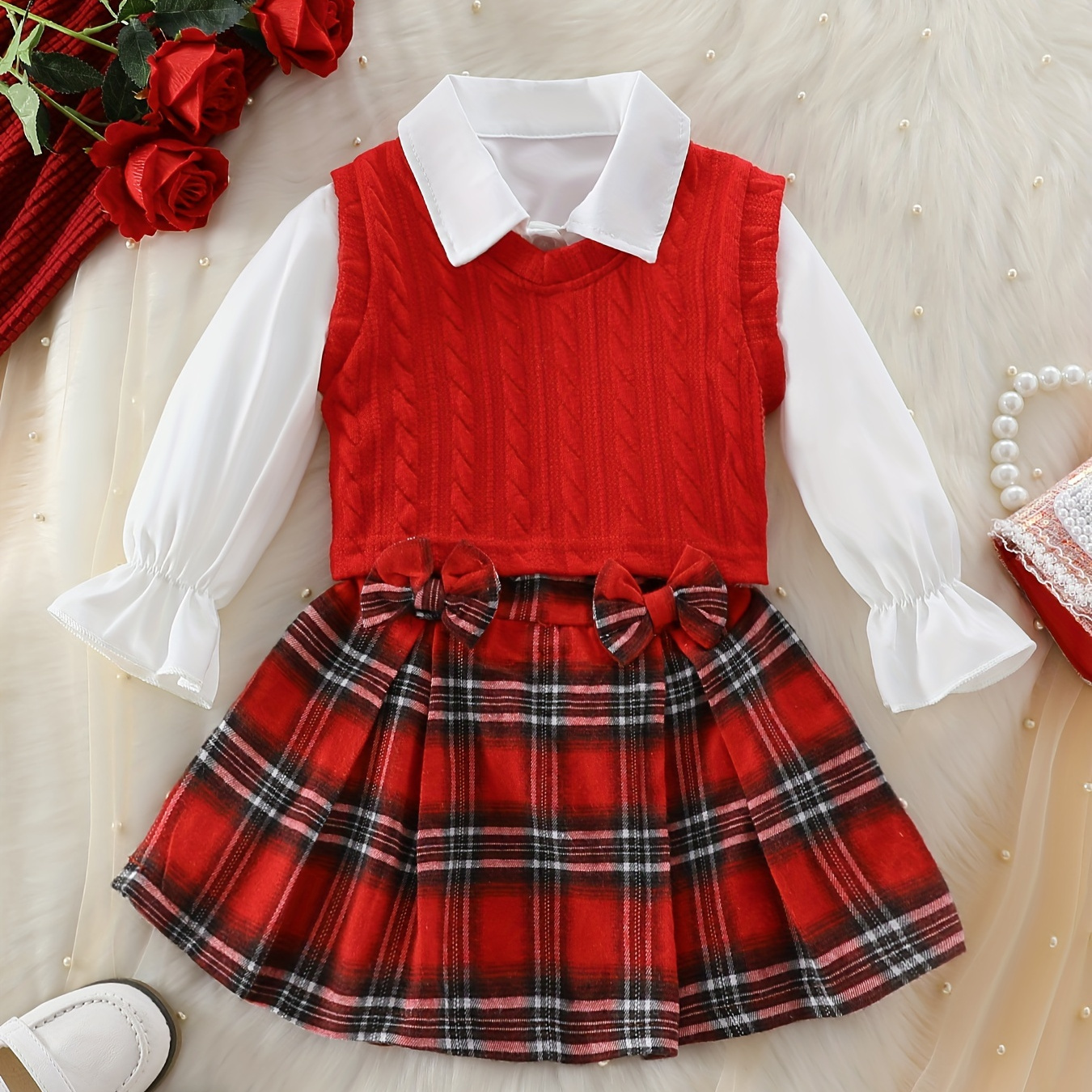 

3pcs Set Long Sleeve , & Pleated , Polyester , Fall/ , Regular Aged 12 And