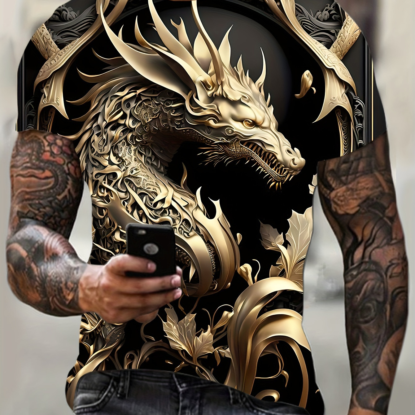 

Novelty Dragon Pattern 3d Printed Crew Neck Short Sleeve T-shirt For Men, Casual Summer T-shirt For Daily Wear And Vacation Resorts