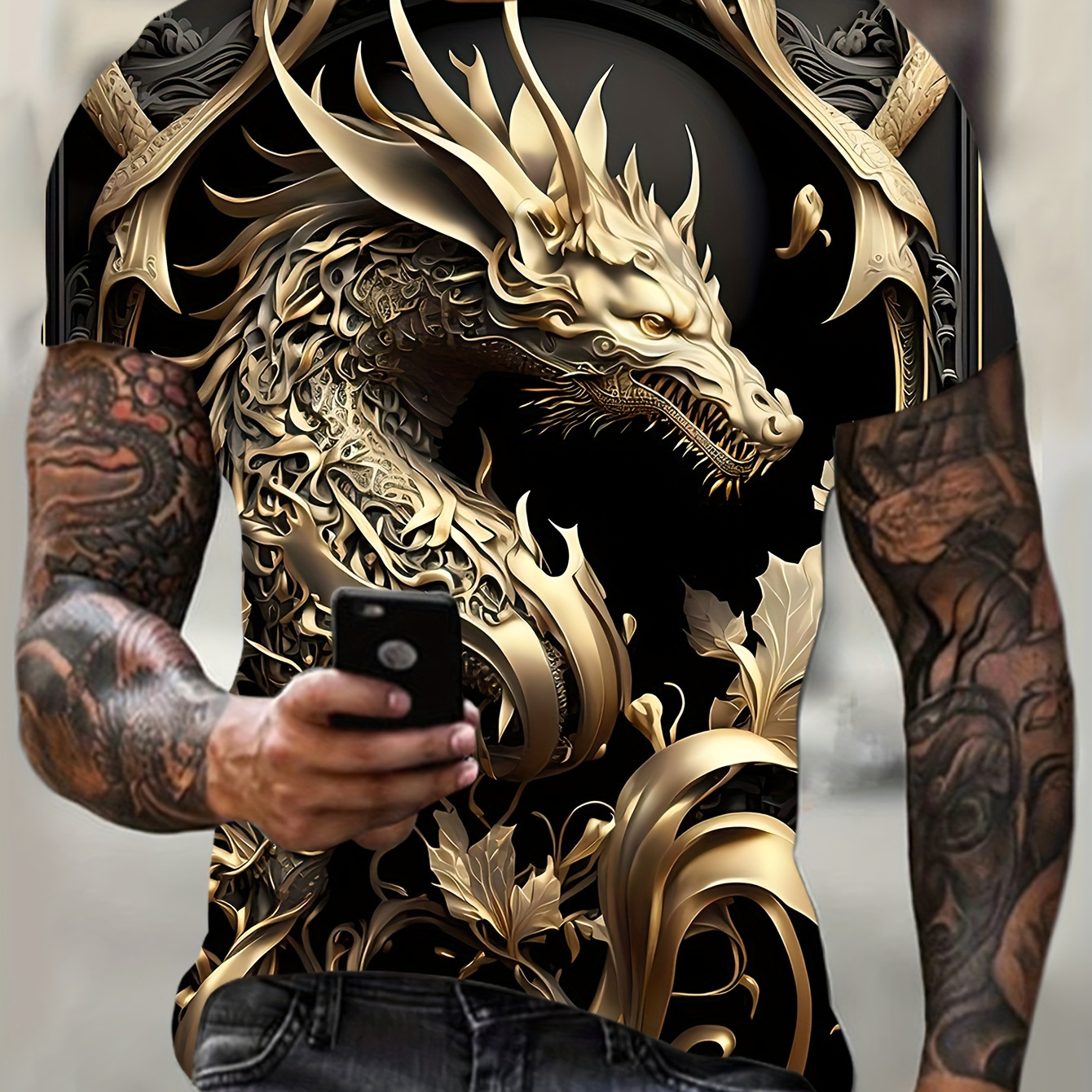 

T-shirt À Col Rond Imprimé En 3D Avec Motif De Dragon Original Pour Hommes, Idéal Pour L'été Et Les Vacances