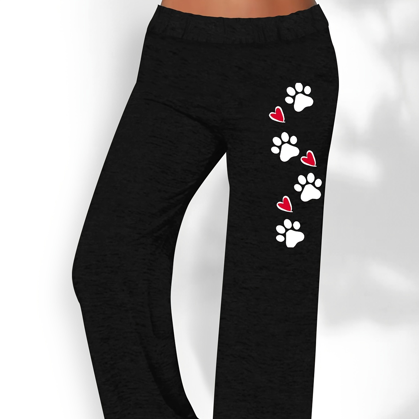 

Paw Print Wide Leg Pants, Casual Elastic Pants For Spring & Fall, Women's Clothing