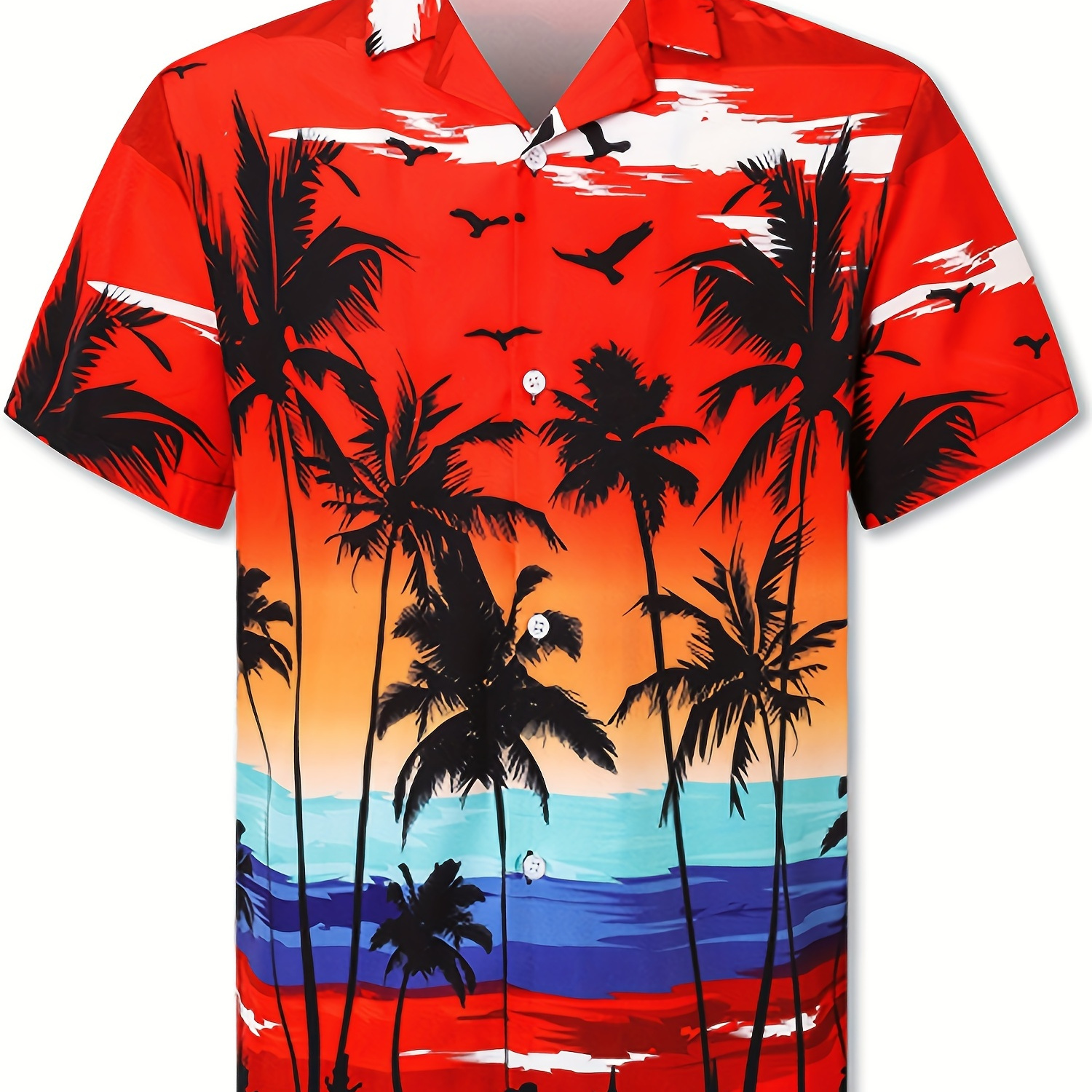 

Trendy Hawaii Shirt, Beach Palm Tree Pattern Short Sleeve Front Button Summer Top, Boy's Clothing