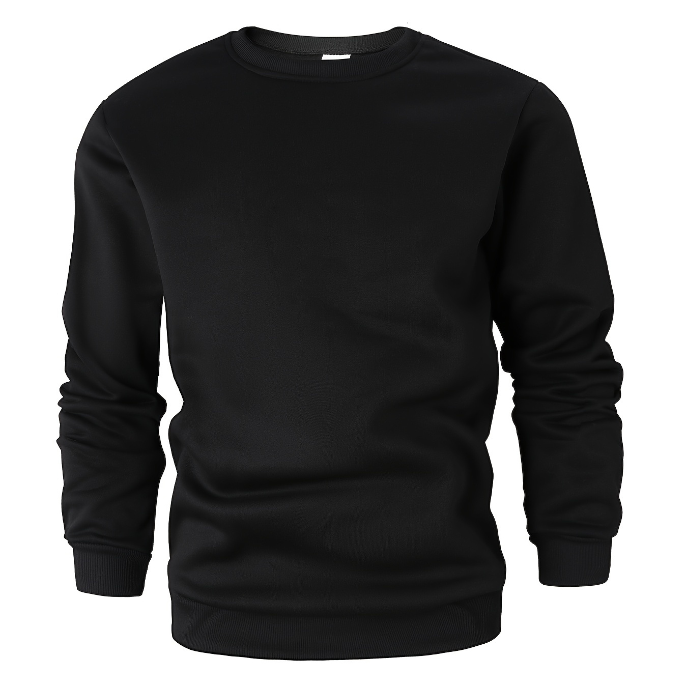 

Men's Fleece-lined Crewneck Sweatshirt - Solid Color Casual Pullover For Fall, Winter & Spring - Polyester, Relaxed Fit, Machine Washable, Cute Sweatshirts