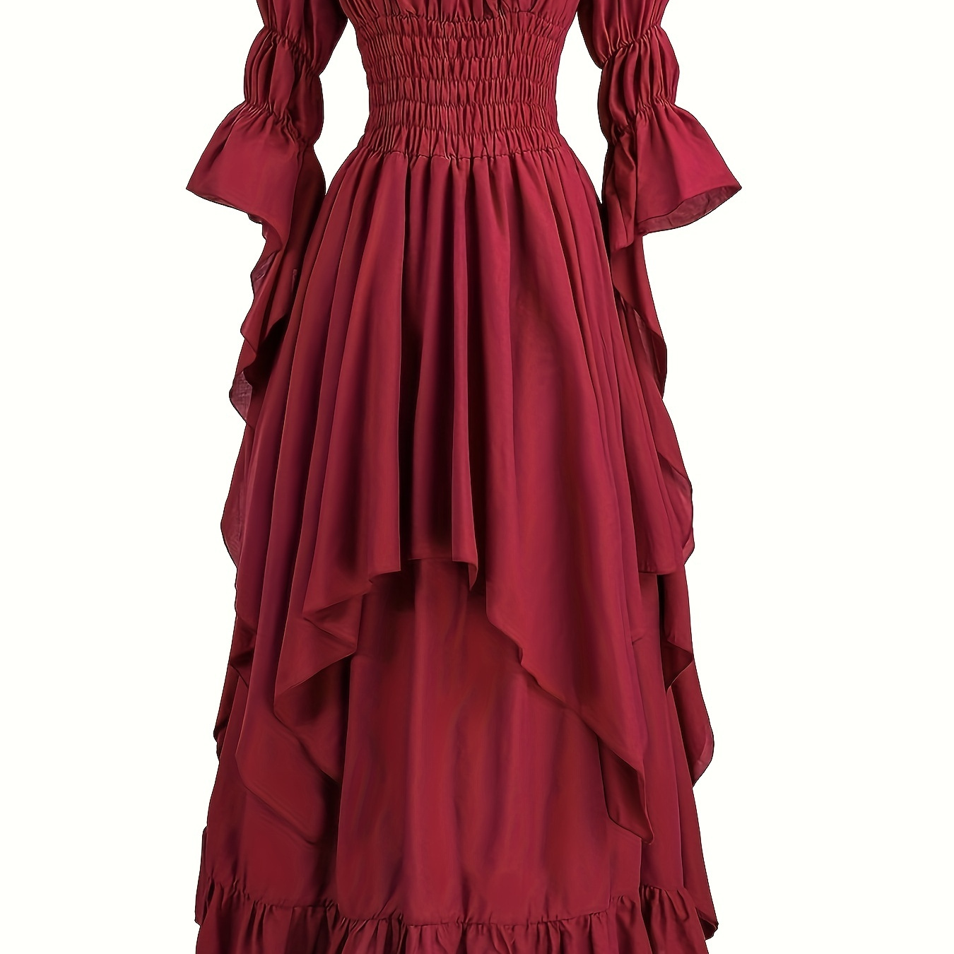 

Solid Off Shoulder Costumes, Vintage Tiered Layer Maxi Dress, Women's Clothing