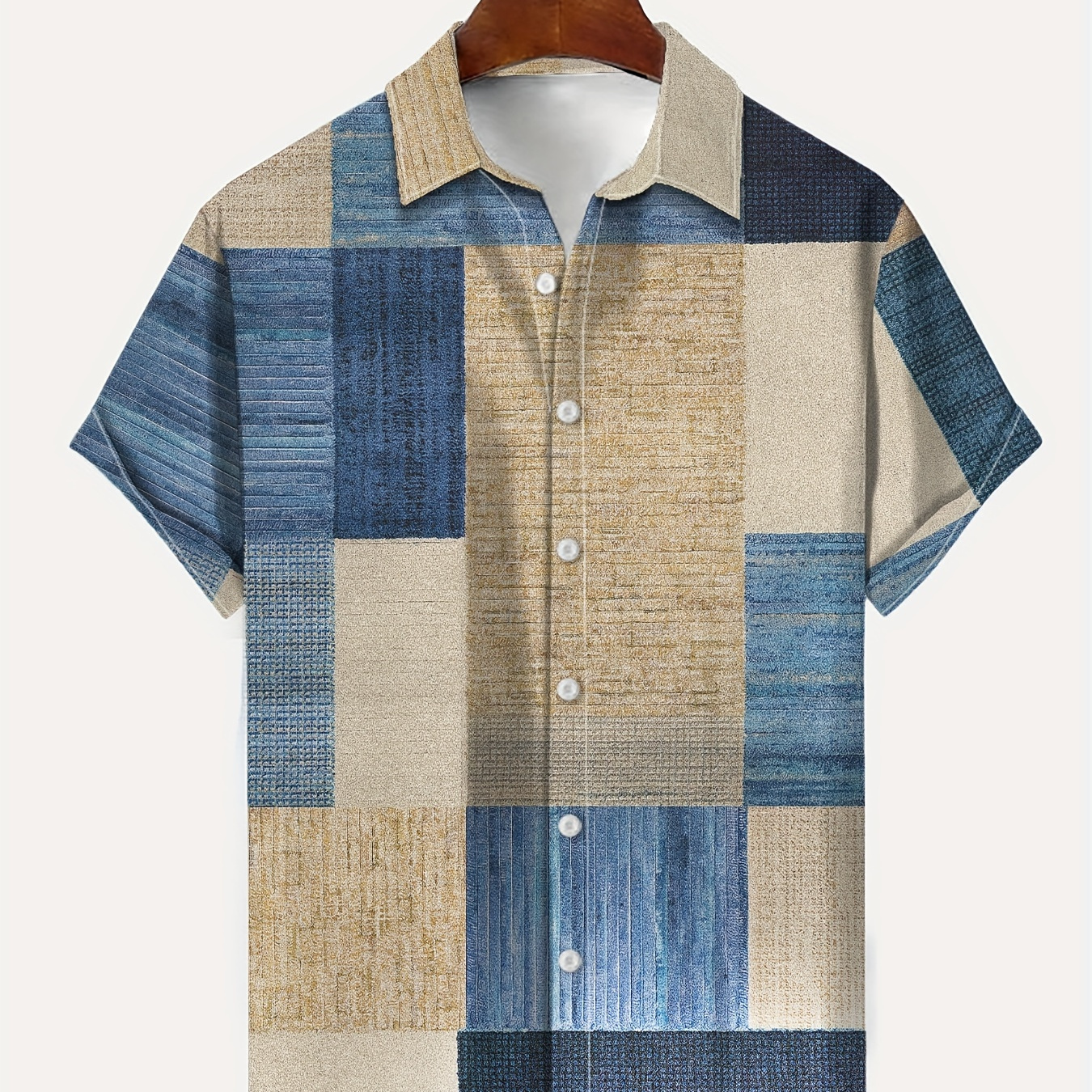 

Men's Checkered Graphic Print Shirt, Casual Lapel Button Up Short Sleeve Shirt For Outdoor Activities