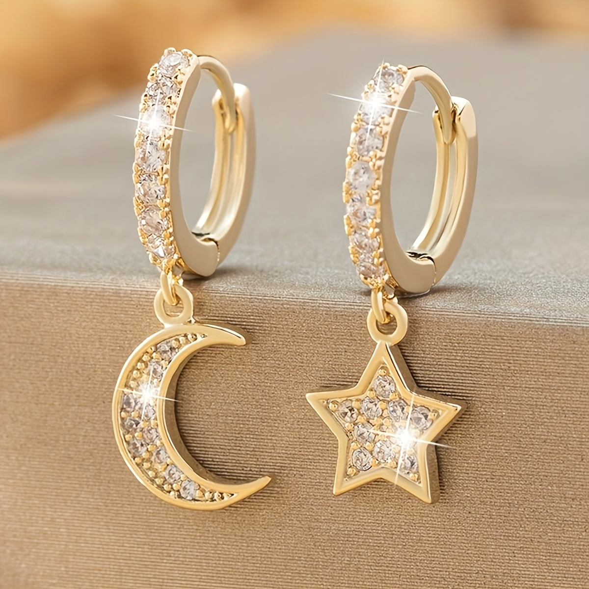 

Exquisite Lucky Star Moon Hoop Drop Earrings Plated Luxury Jewelry Holiday Party Gift For Women 1pair