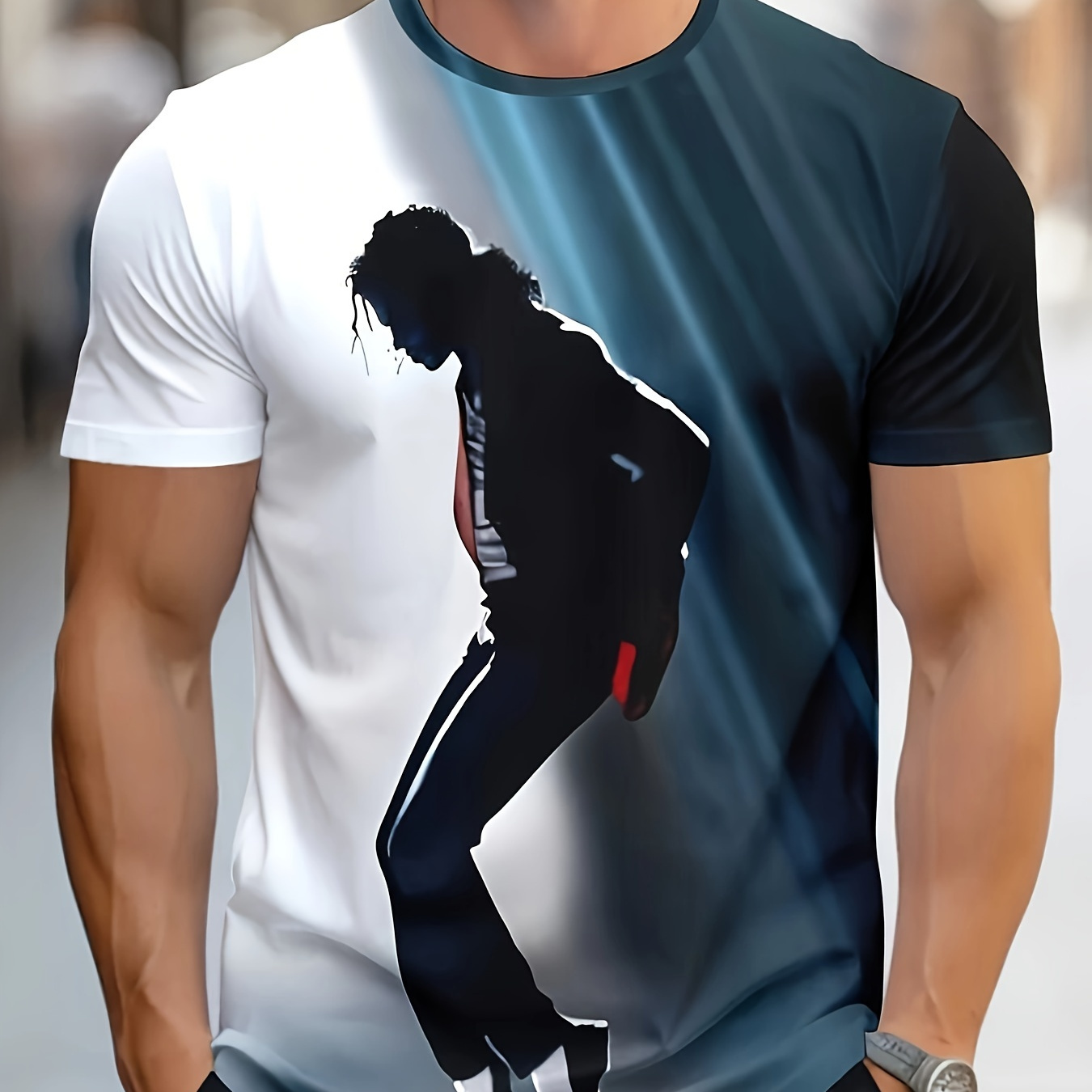 

Men's Dancer Silhouette Print Short Sleeve Crew Neck T-shirt, Casual As Gift