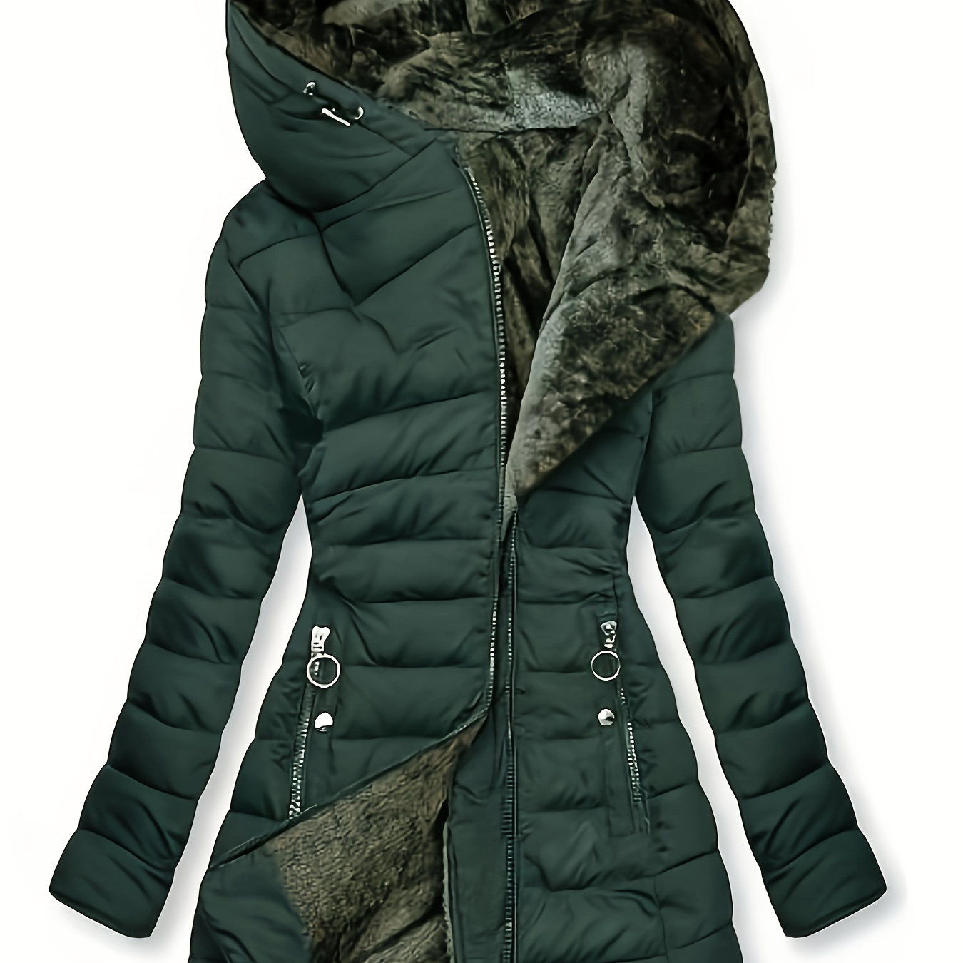 

Women's Casual Winter Coat - Solid Color, Long Sleeve, Button Detail, Machine Washable Polyester