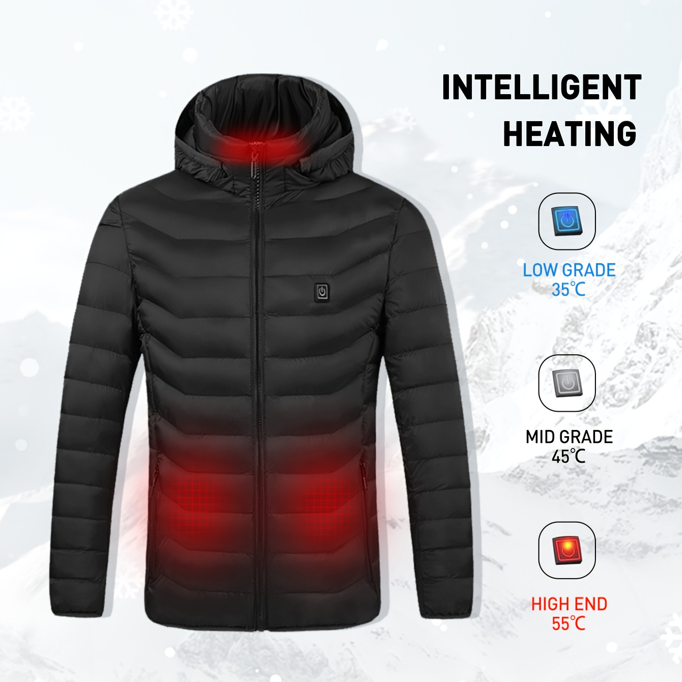 Waterproof Long Sleeves Heating Jacket, Windproof With Zipper Pocket  Outdoor Ski Jacket, Women's Activewear