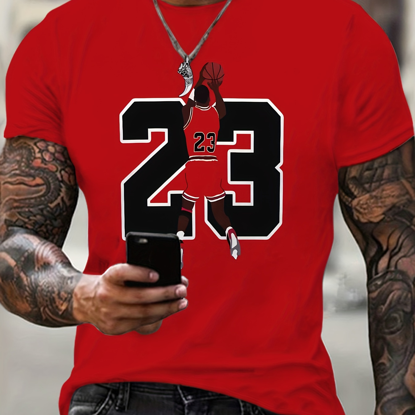 

23 Print Men's Plus Size Short Sleeve Crew Neck T-shirt, Casual Lightweight Summer Top