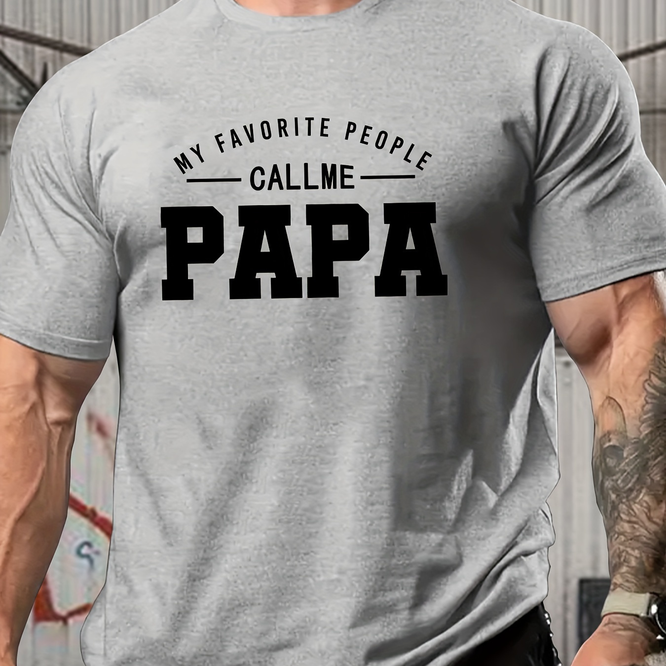 

People Papa" Men's Plus Size Casual T-shirt - Breathable Polyester , Crew Neck, Short Sleeve - All , Plus Size