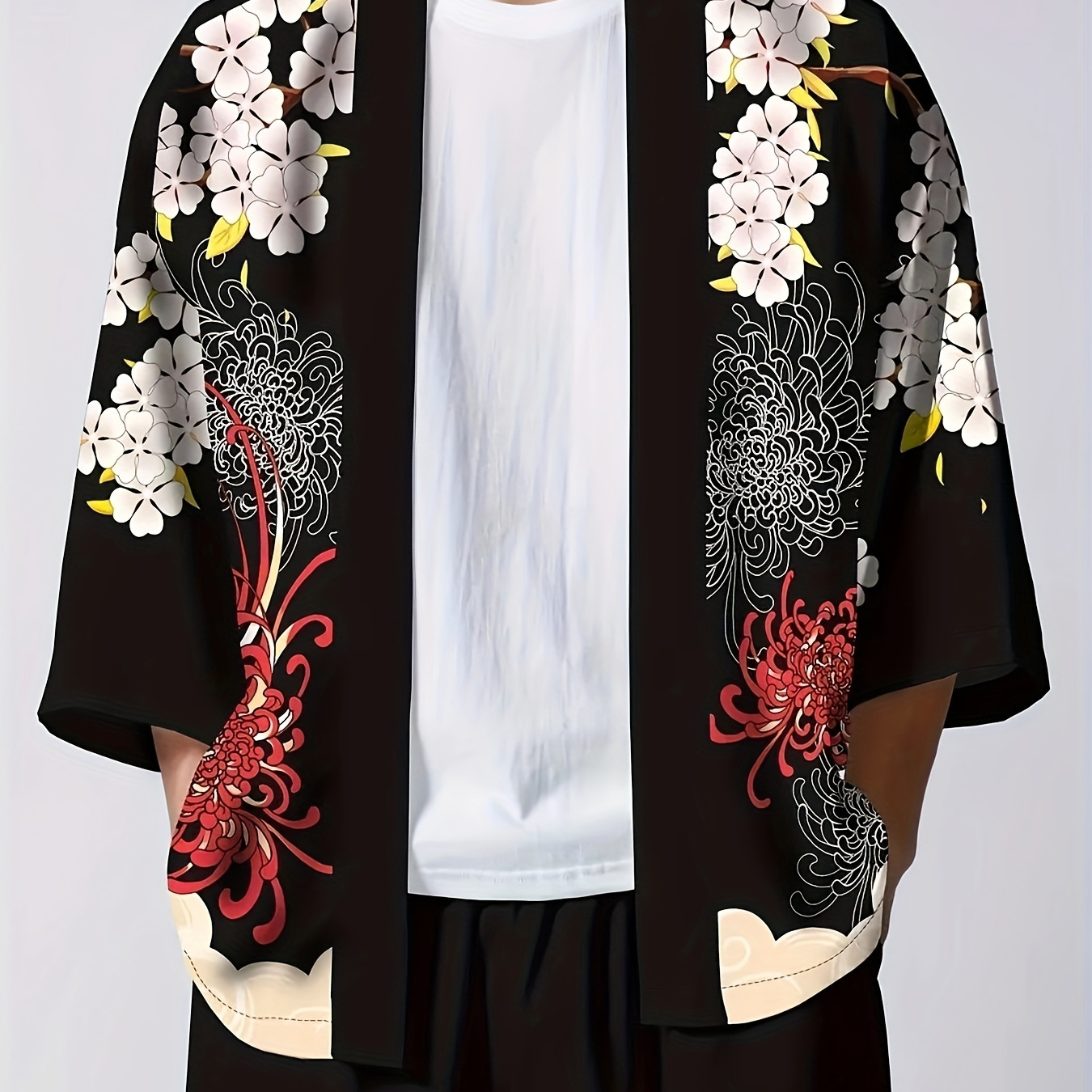 

Retro Flower And Anime 3d Graphic Print Men's Spring Summer Kimono, Men's Casual Cardigan Top, Creative Gift For Men