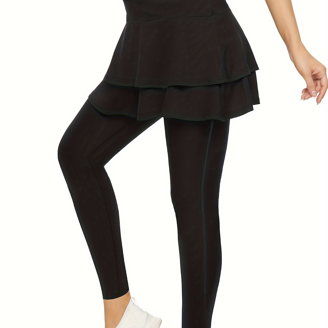 

Women's High- Leggings With Pockets - Solid Color, Skirted Workout Tights