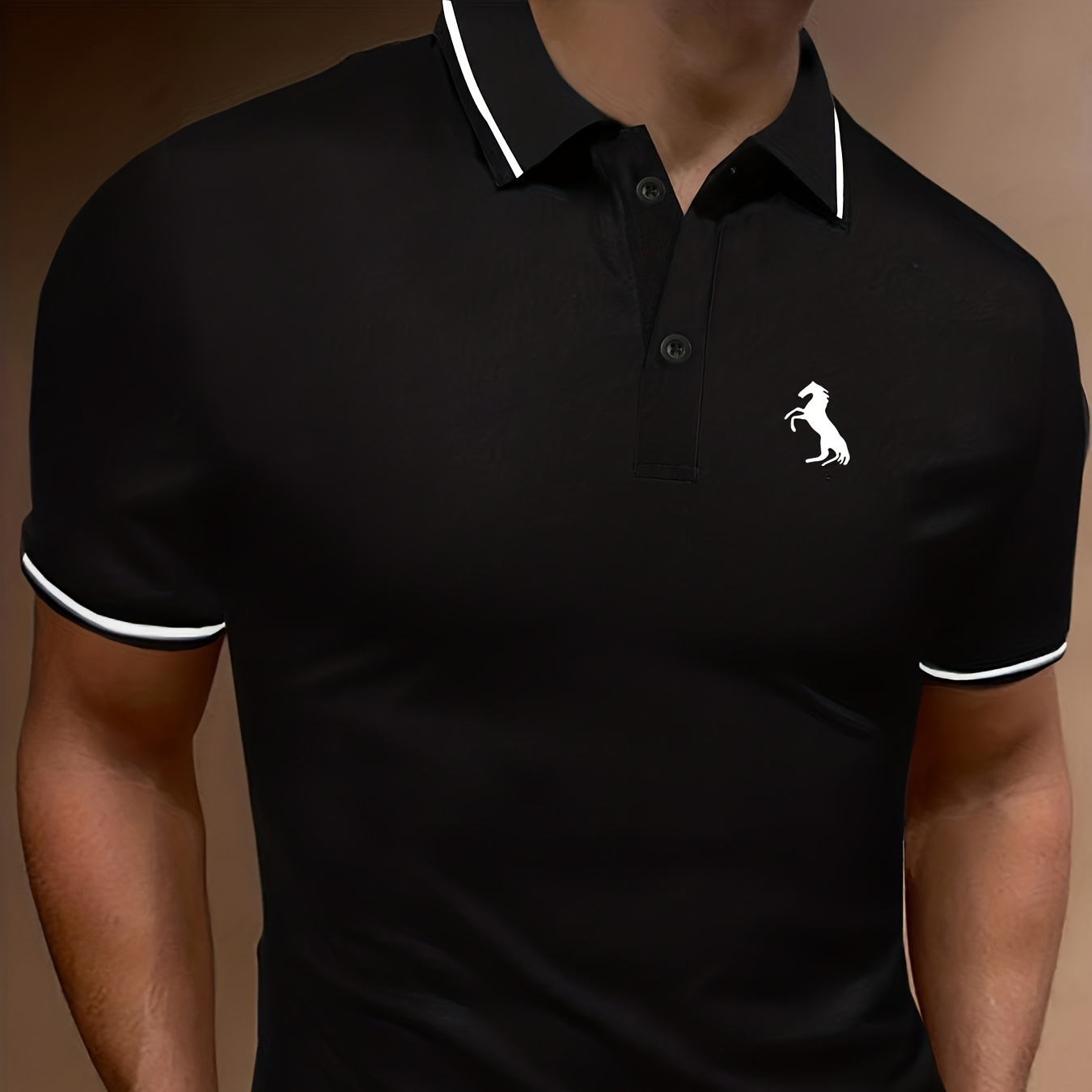 

Horse Print Summer Men's Fashionable Lapel Short Sleeve T-shirt, Suitable For Commercial Entertainment Occasions, Such As Tennis And Golf, Men's Clothing, As Gifts