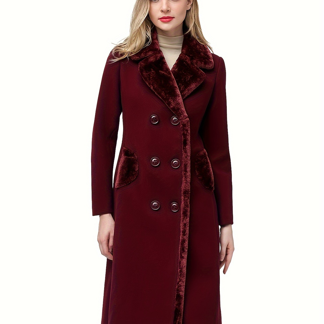

Aprsfn Women's Double-breasted Notched Lapel Midi Wool Blend Pea Coat Jackets