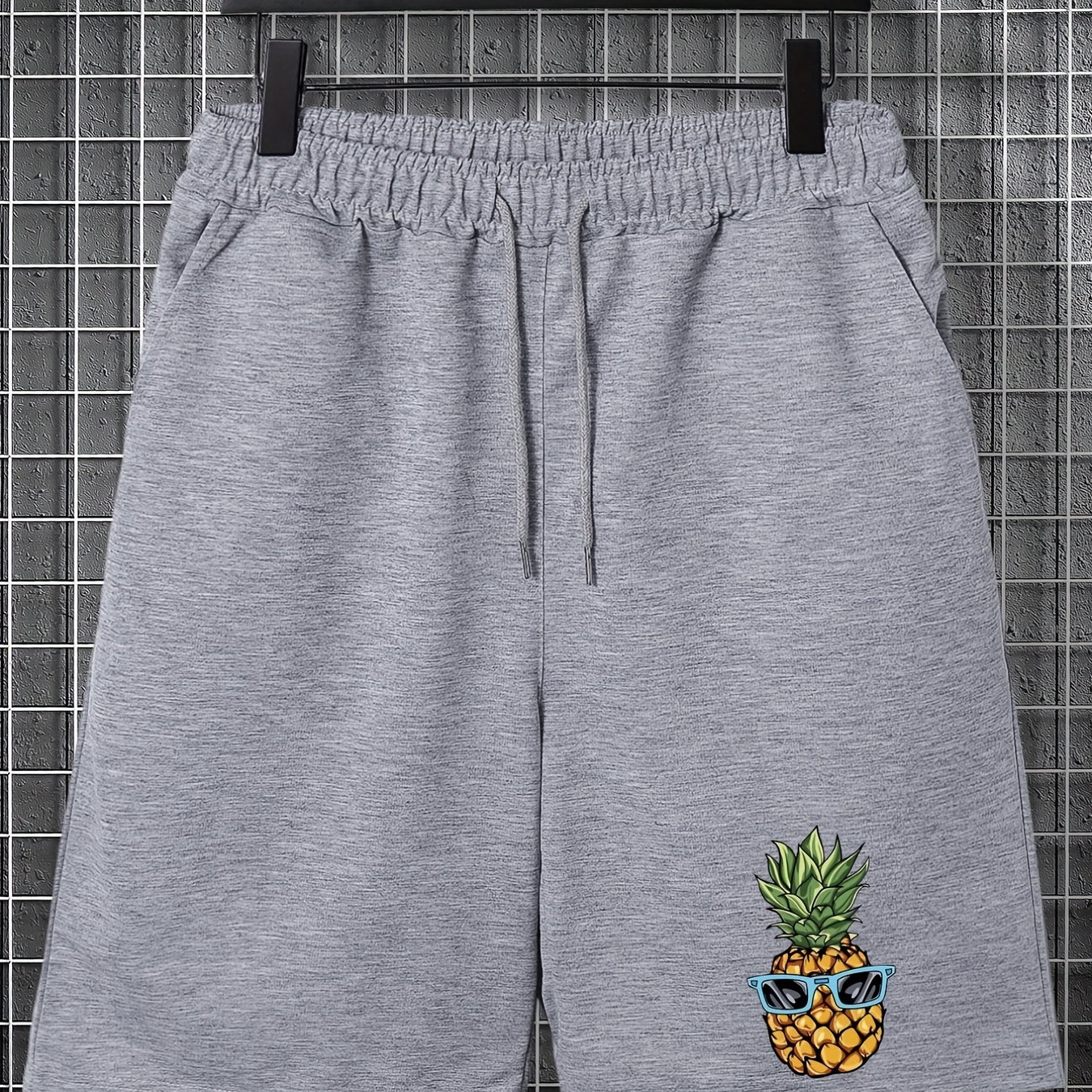 

pineapple" Graphic Men's Plus Size Drawstring Stretchy Short Pants, Fashion Streetwear Shorts For Comfort & Casual Chic Style Fit Summer