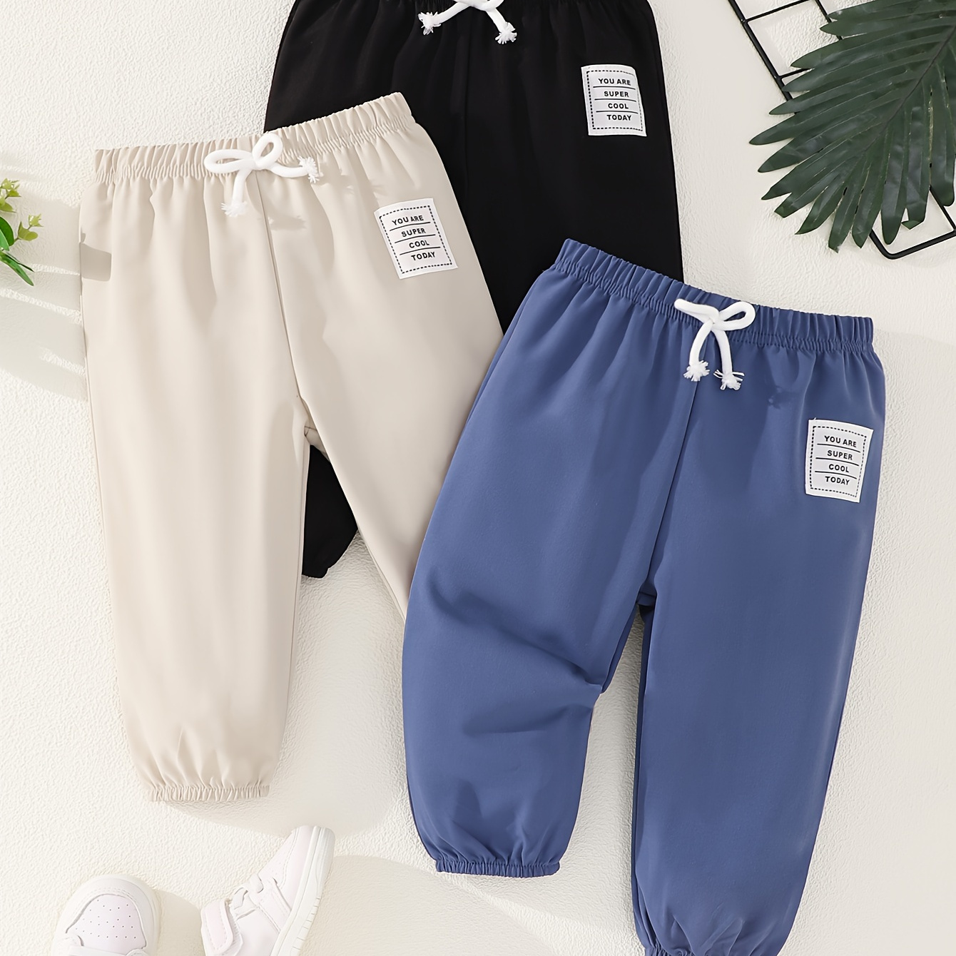 

3- Boys' Pants - Polyester Applique Trousers, All- Regular Fit Non-stretch Cycling Bug- Long Pants, For