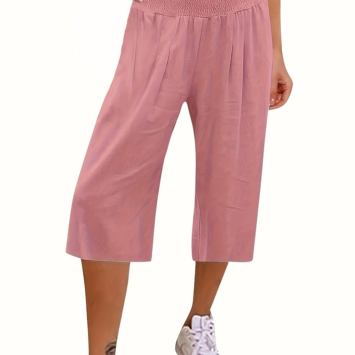 

Wide Leg High Waist Capri Pants, Casual Loose Pants For Spring & Summer, Women's Clothing