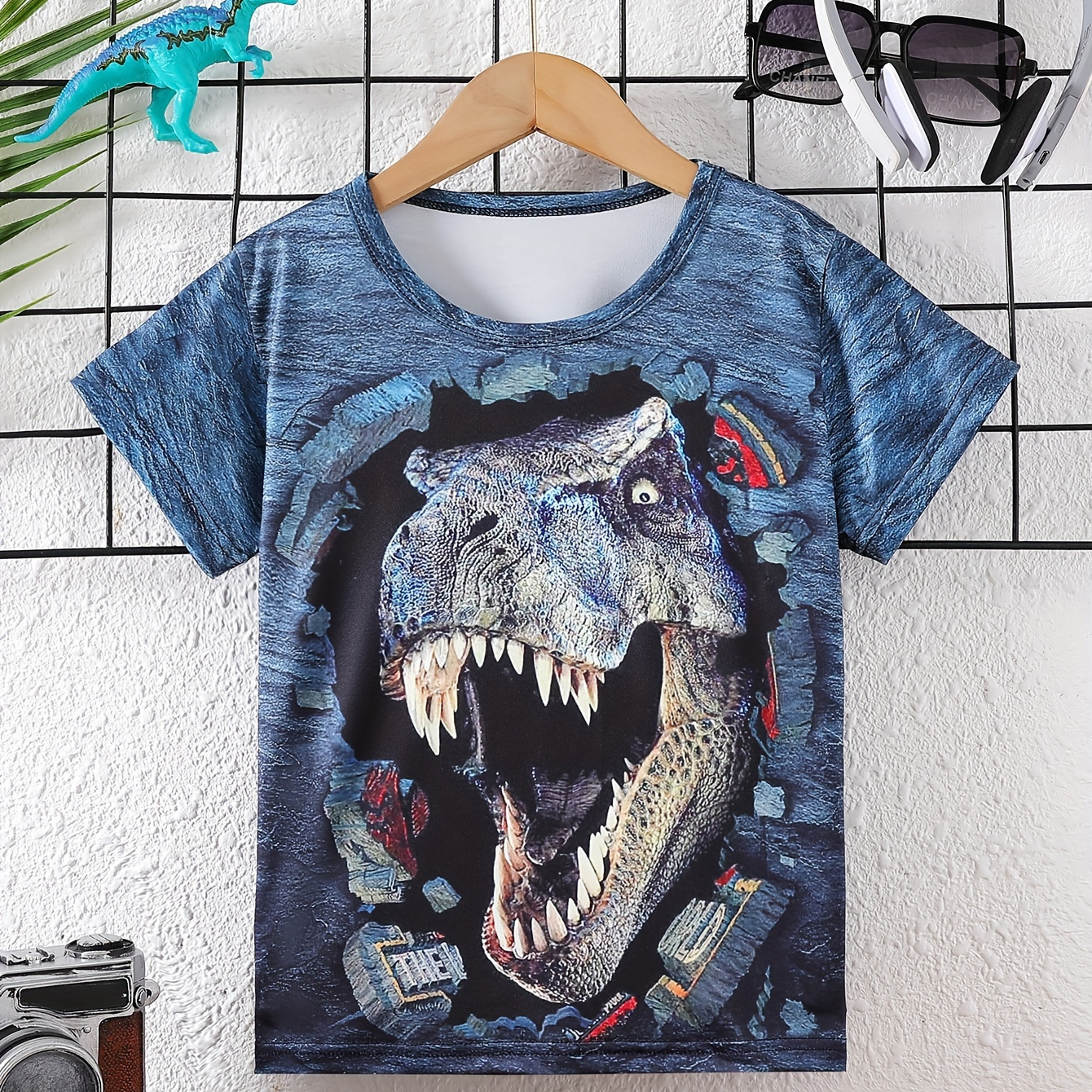 

Cool Dinosaur 3d Print Boys Meaningful T-shirt, Cool, Versatile & Smart Short Sleeve Tee For Toddler Kids, Gift Idea