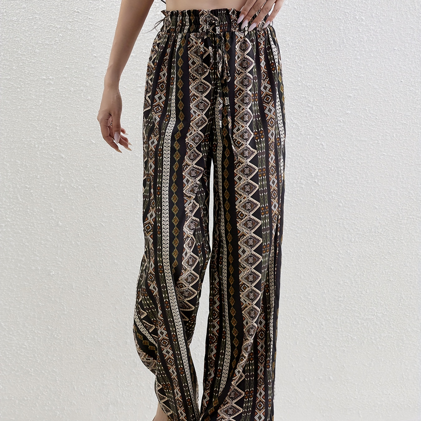 Broek met trekkoord in tribale print boho broek met - Temu Belgium