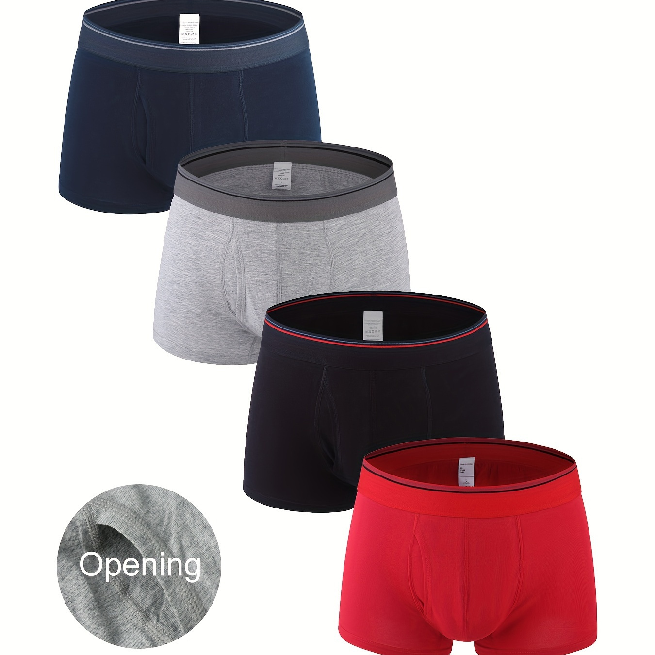 

4pcs Men's Underwear With Fly, Fashion Cotton Breathable Comfy Stretchy Boxer Briefs Shorts, Casual Boxer Trunks