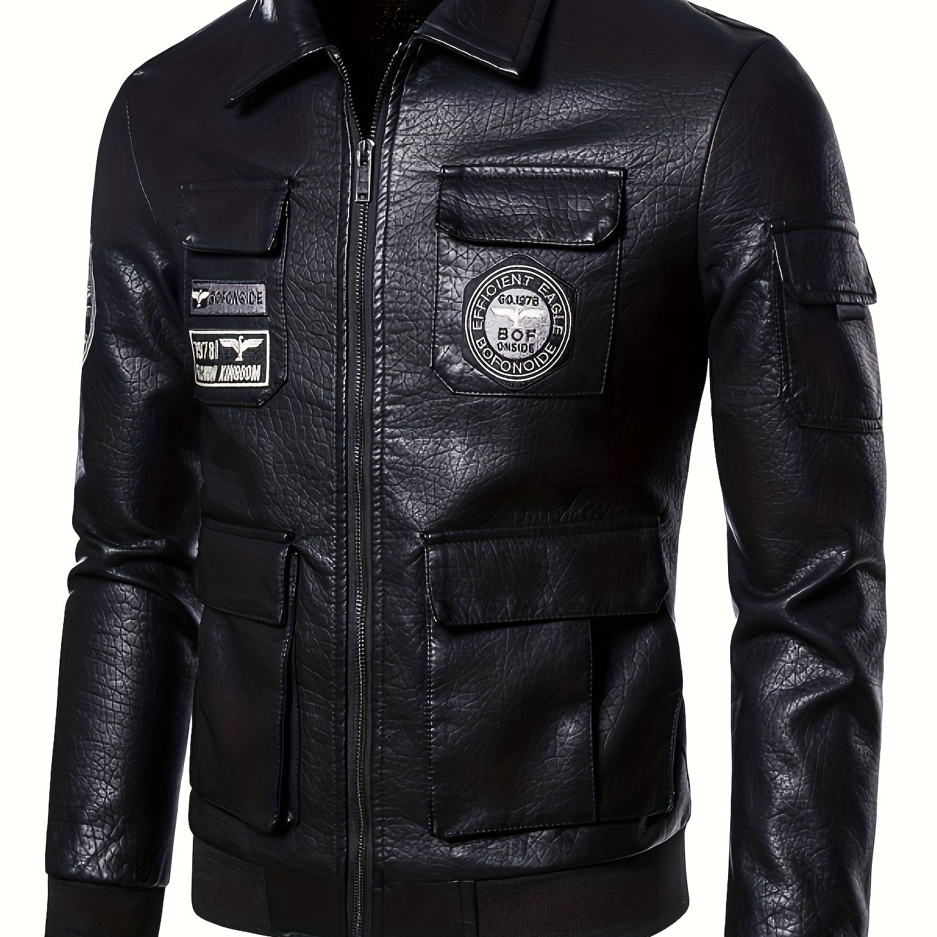 

Men's Casual Pu Leather Jacket With Flap Pockets