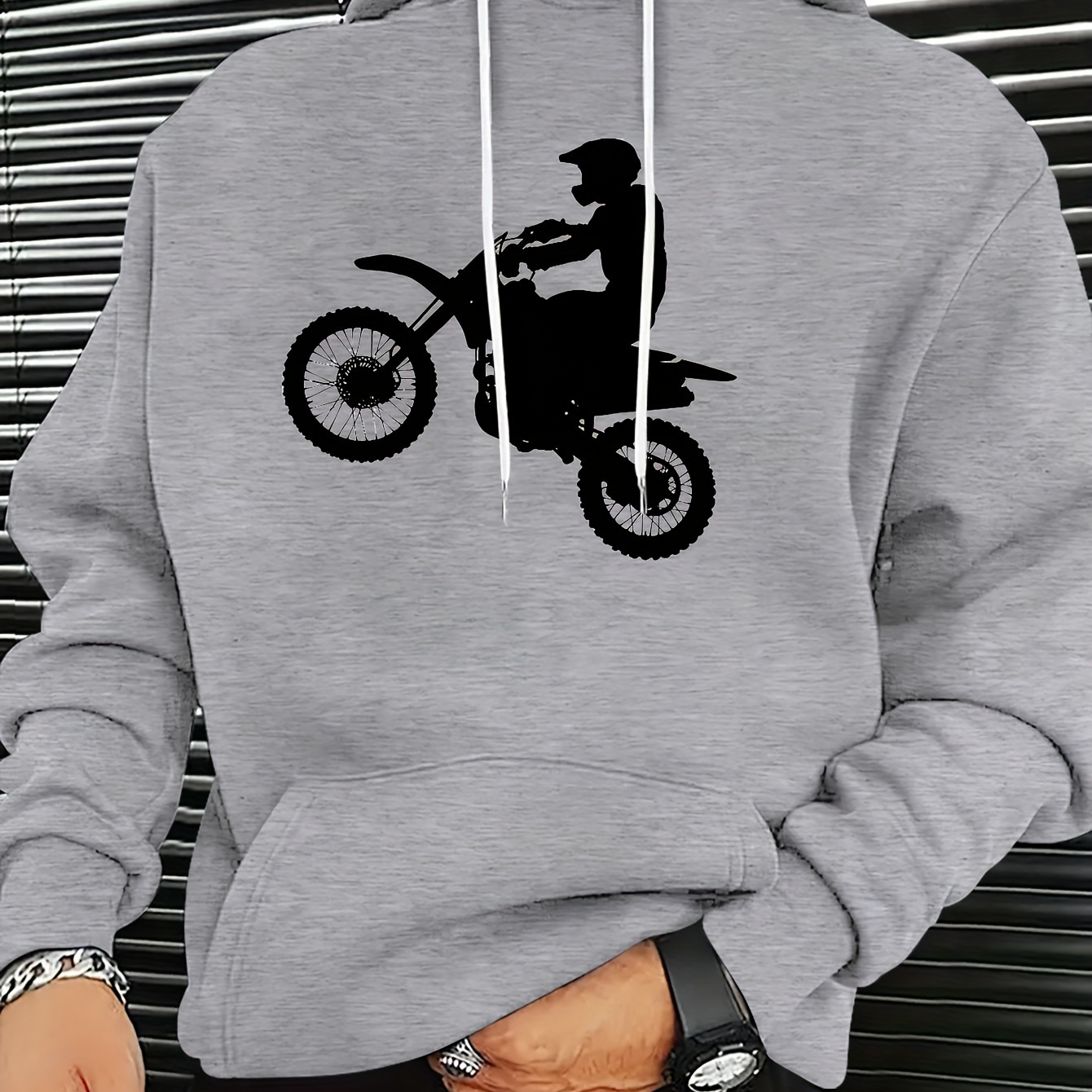 

Cool Motorcyclist, Printed Hoodie Pullover Sweatshirt, Men's Causal Comfy Warm Autumn Winter Top Clothes