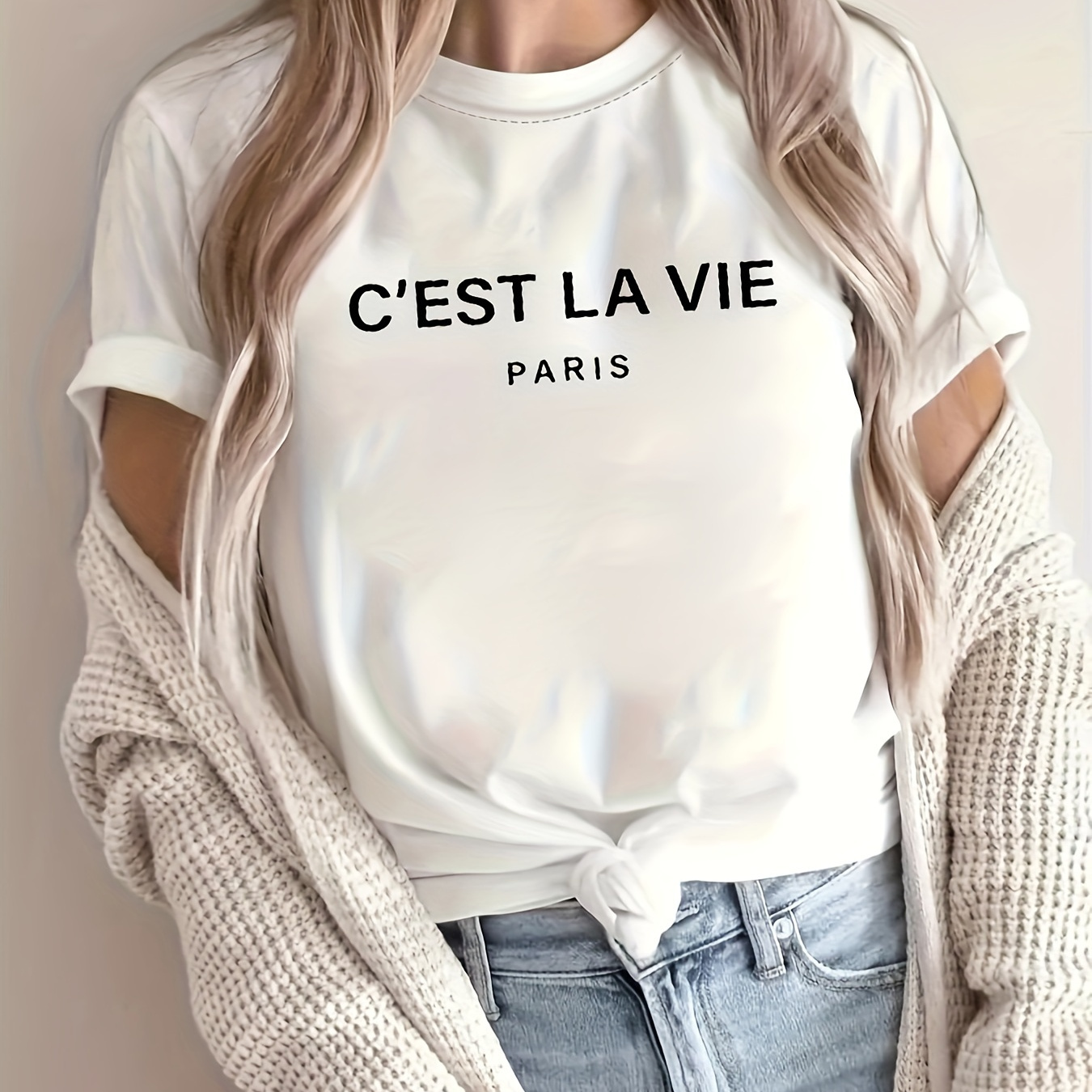 

T-shirt Imprimé Lettre, Haut Décontracté À Col Rond À Manches Courtes Pour Le Printemps Et L'été, Vêtements Pour Femmes