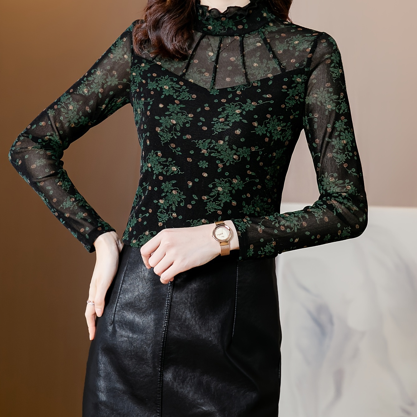 

Bottoming Shirt For Women, Loose And Slimming, , 2024 Latest Wave Dot Flocked Print, Fashionable