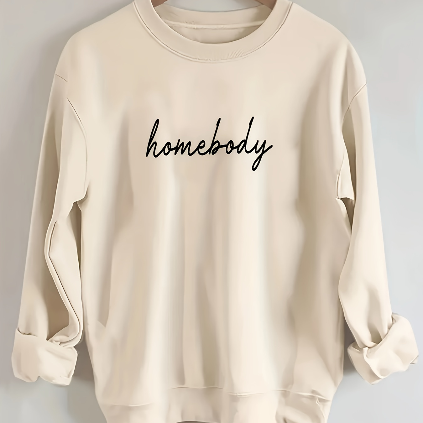 

Homebody Print Fashion Pullover Sweatshirt, Casual Long Sleeve Crew Neck Sweatshirt For Spring & Fall, Women's Clothing