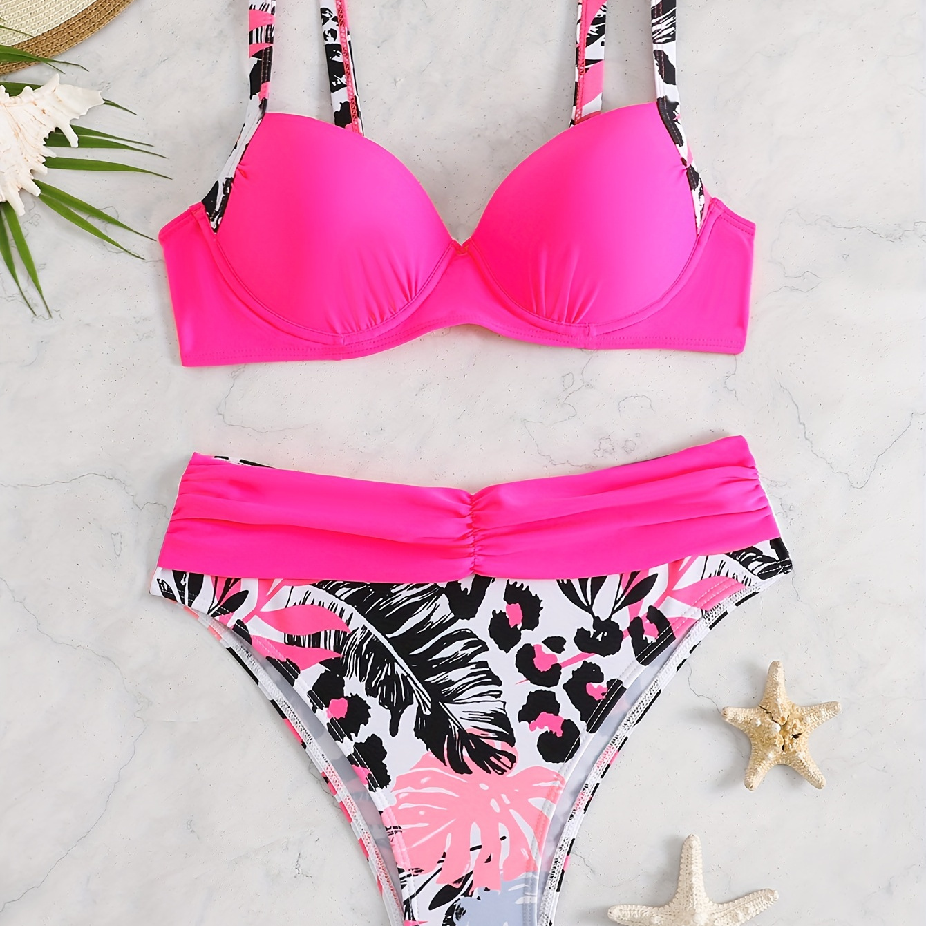 

High Cut Bikini Set For Women, Tropical Print, Two-piece Swimwear With V Neck Top, Beachwear, Summer Fashion, Poolside Outfit