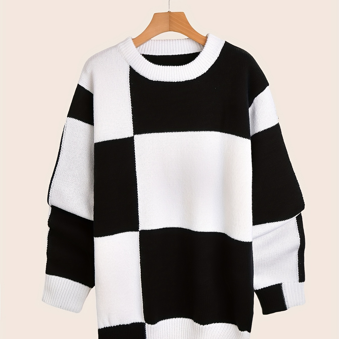 Color Block Chic Knit Sweater, Men's Casual Warm Slightly Stretch Round Neck Pullover Sweater For Fall Winter