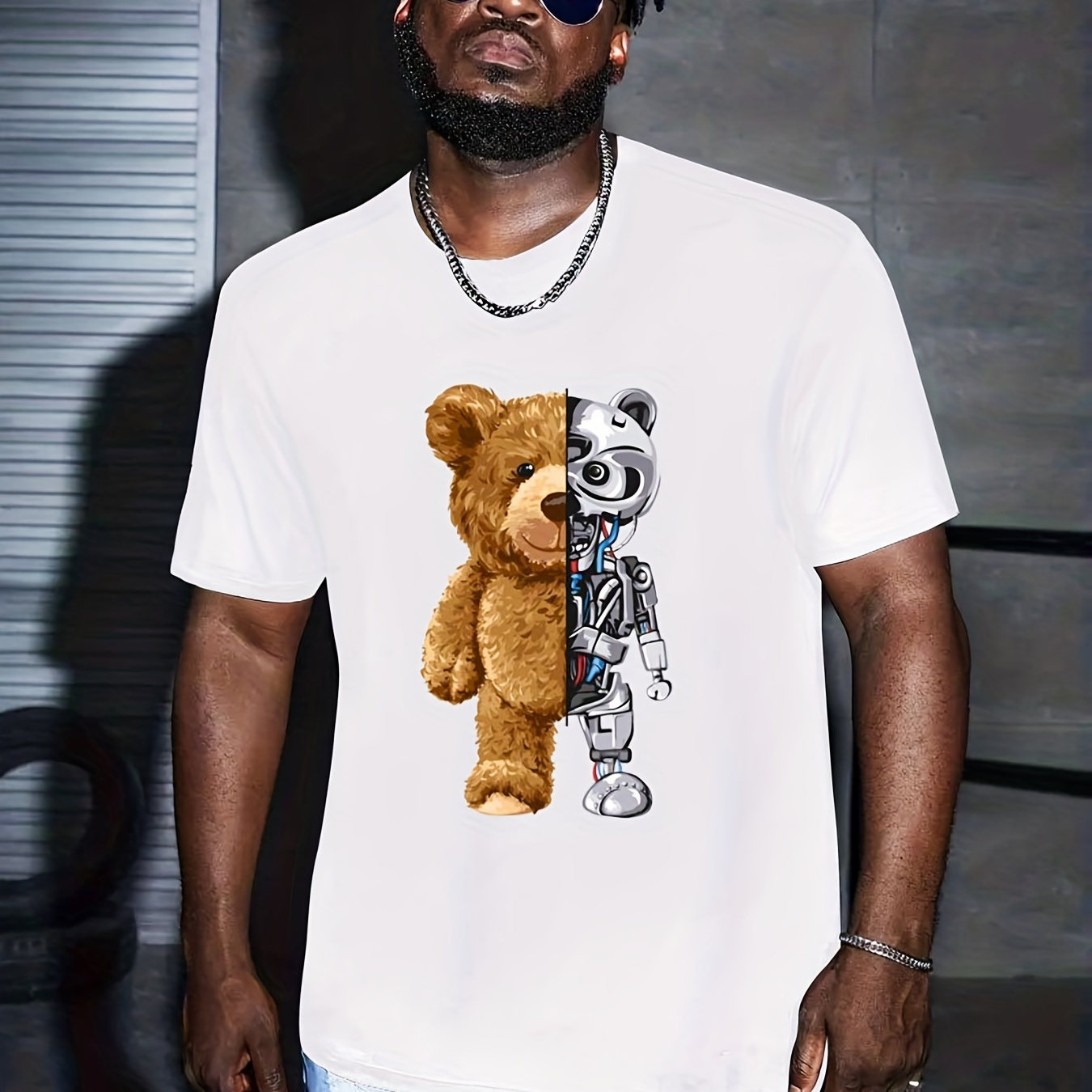 Tees For Men, Denim Teddy Bear Print T Shirt, Casual Short Sleeve Tshirt  For Summer Spring Fall, Tops As Gifts - Temu